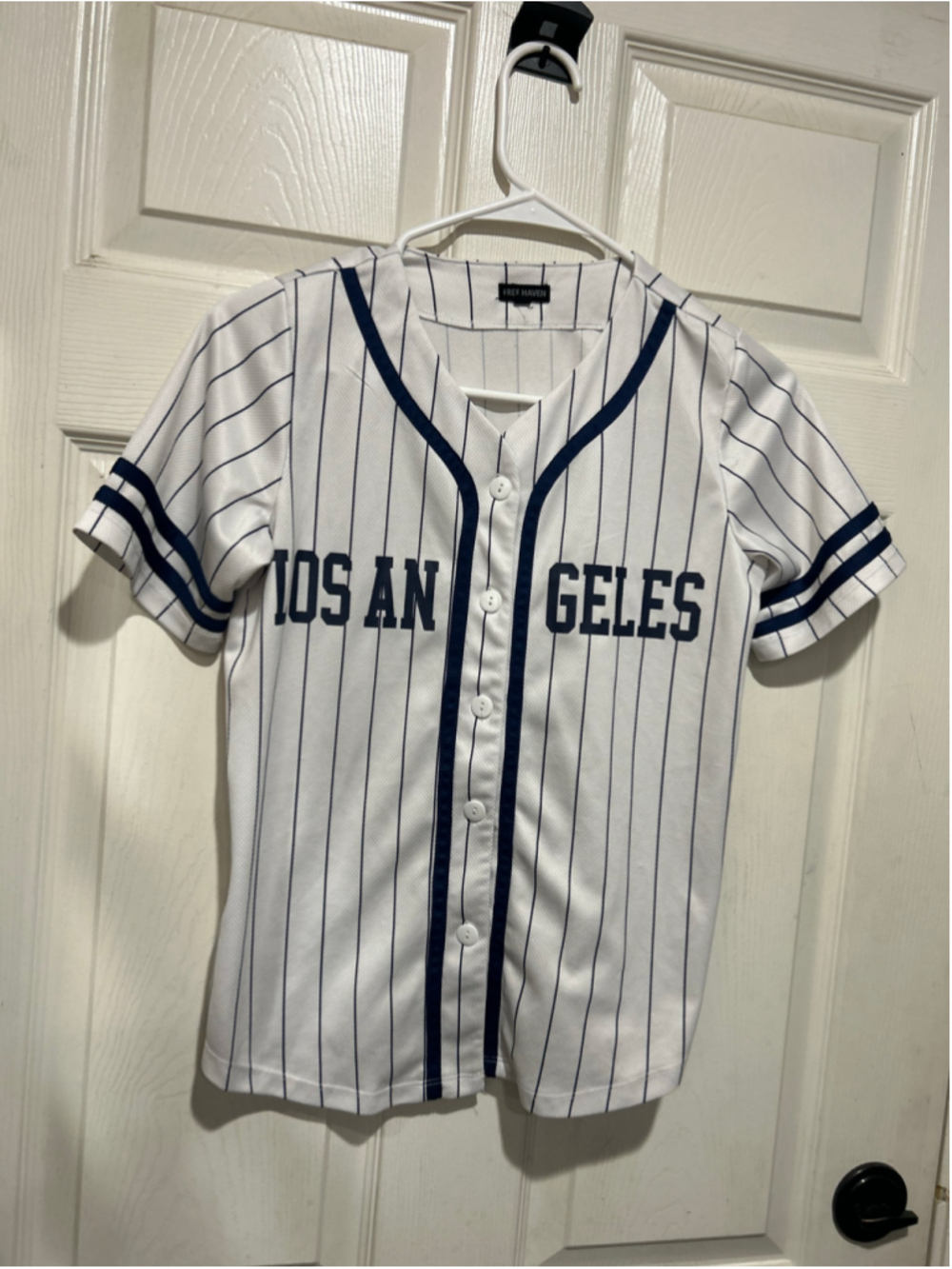 Boys Free Haven Los Angeles Baseball Jersey White Navy Blue Size 16
